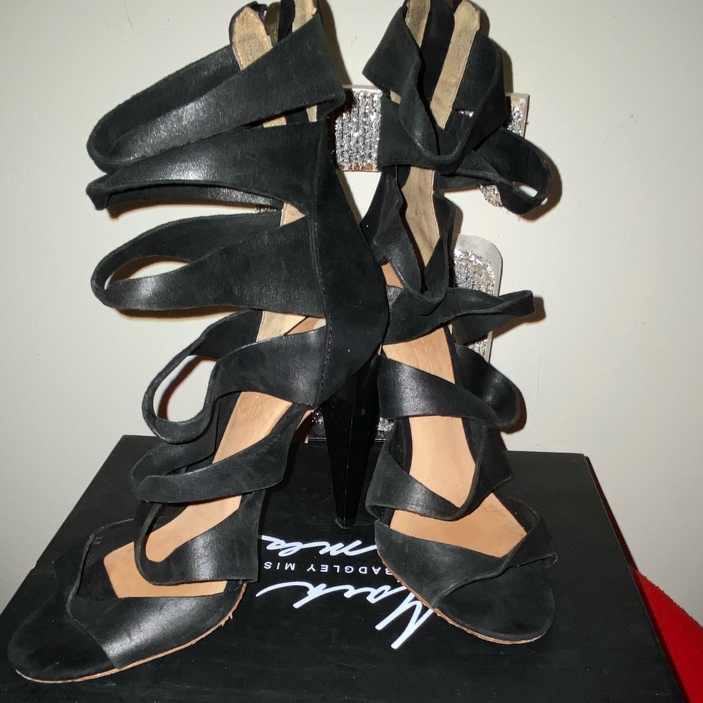 L.A.M.B Leather & Suede Strappy Heeled Sandals